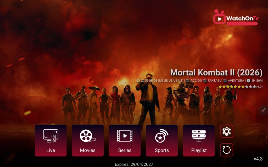 WatchOn TV app interface on TV